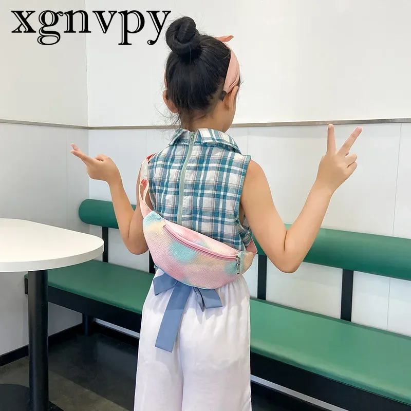 xgnvpy 2023 Kids Waist Bag Cute Fanny Pack Leather Chest Belt Bag for Boys Girls Adjustable Crossbody Shoulder Bag