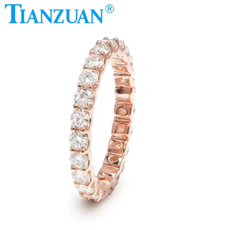 

New Rose Gold 3mm Round Moissanite Rings Full Eternity Bands for Woment Cute Gifts Fine Jewelry Everyday Accessories