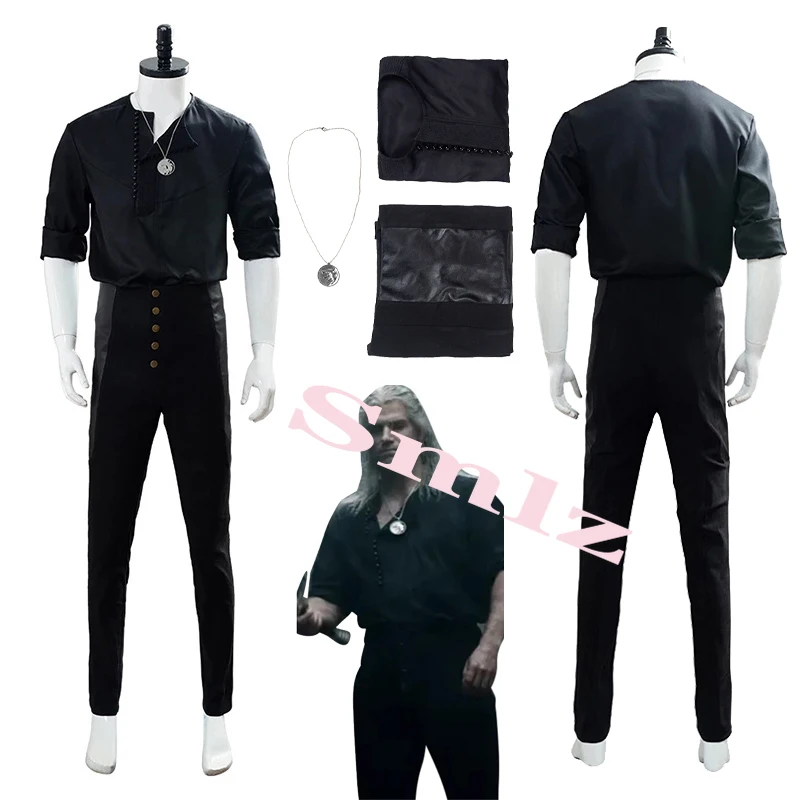 TV Geralt of Rivia Cosplay Costume Casual Wear Shirt Men Black Suit Halloween Carnival Costume Custom