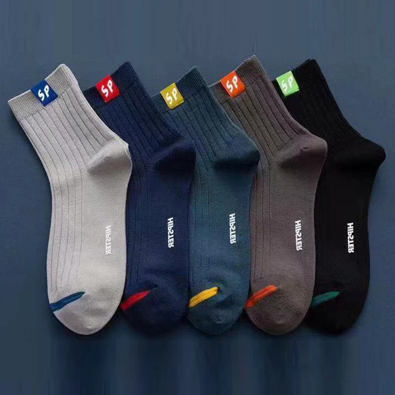 

5 Pairs Premium Thickened Business Seasonal Versatile Stylish Mid-calf Socks for Men Anti-odor Mid-calf Athletic Socks