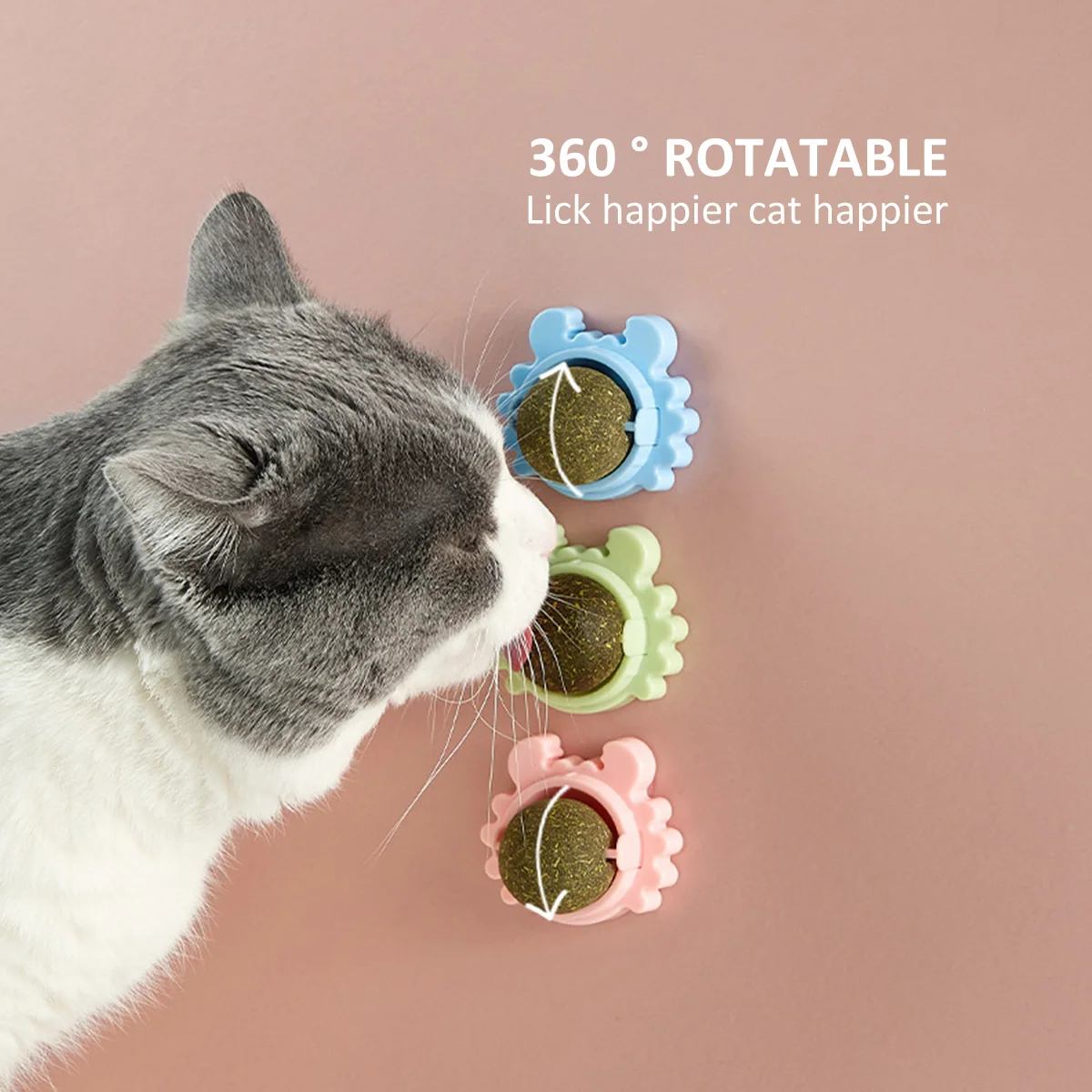 Catnip Ball Toy Rotatable Catnip Ball Wall Sucker Licking Treat Toys Healthy Candy Lick Snack Interactive Ball Cat Mint Toys