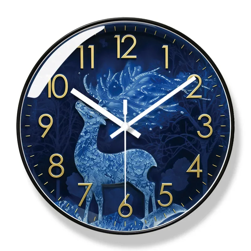 2025 New 10/12/14-inch Blue Linglu Lucky Wall Clock Living Room Fashion Home Decor Modern Personality Silent Quartz Clock Watch