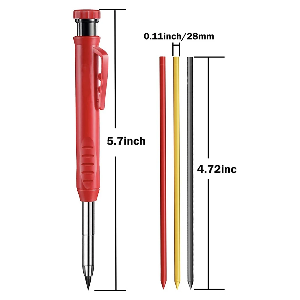 Woodworking Marker Carpenter Pencil Solid Woodworking Tools Set 6 Refill Pencil Sharpener Deep Hole Mechanical Pencil Hand Tools