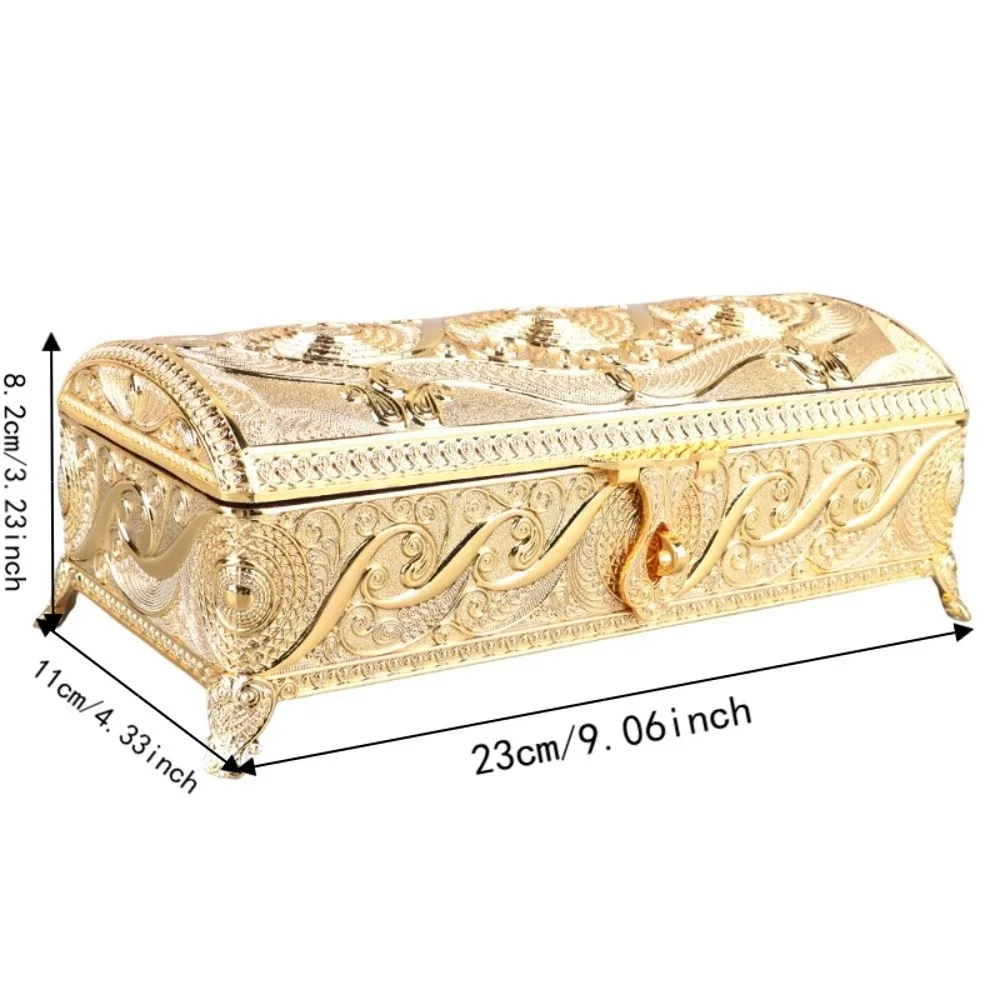 Luxury Alloy Vintage Jewelry Box Soft Velvet Lining Rectangular Trinket Storage Box Gold Silver Metal Jewelry Box For Women