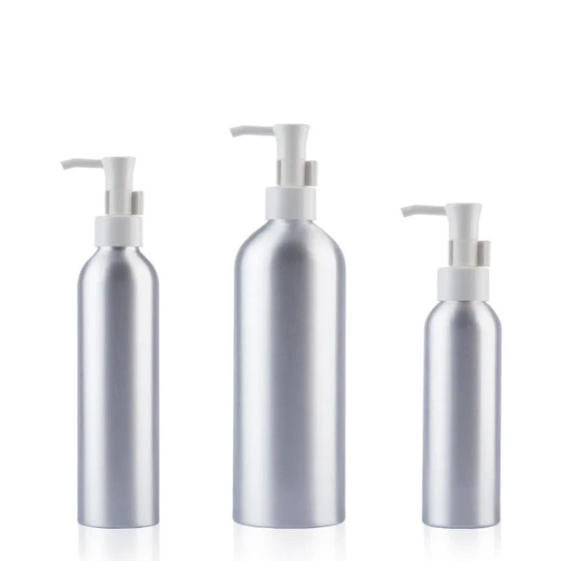Aluminium pompflessen met witte make-up verwijdering oliedop shampoo emulsiepompfles met wit zwart transparante pompkop