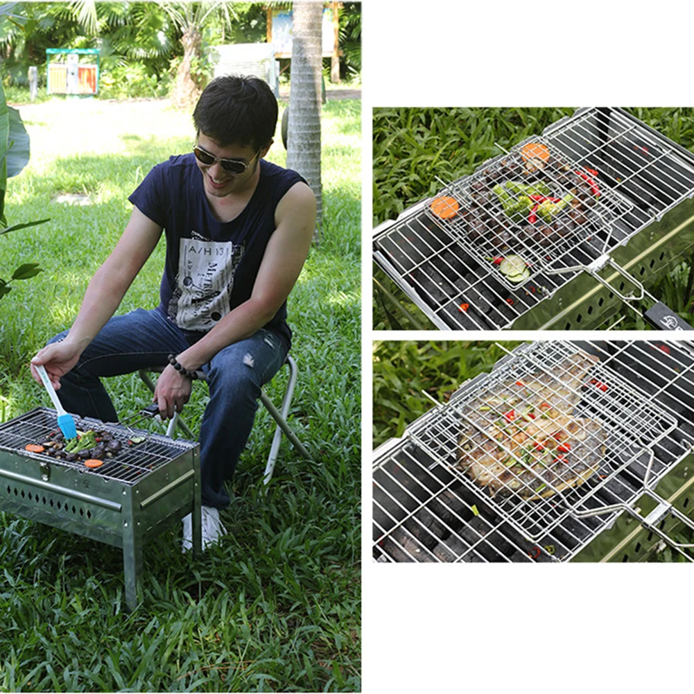 Portable Nonstick Fish Grilling Basket With Handle Chicken Meat BBQ Mesh Clip DIY Barbecue Tool Roasting Accessories Outdoor