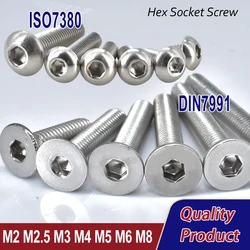 5-55pcs A2 Round Stainless Steel or  Flat Countersunk Head Screws M2 M2.5 M3 M4 M5 M6 M8 DIN7991 Allen Hex Socket Screw ISO7380