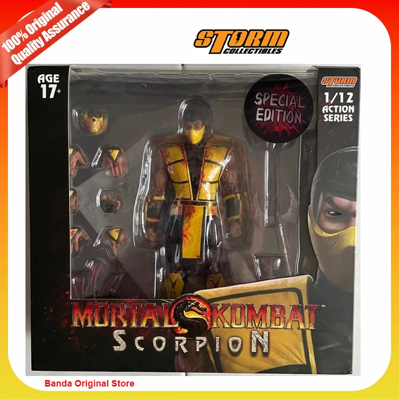 100% em Estoque, Caixa Original, Storm Collectibles Mortal Kombat 1/12 Scorpion Ver 2 Yellow Ninja Blood Edition, Figura de Ação Estátua