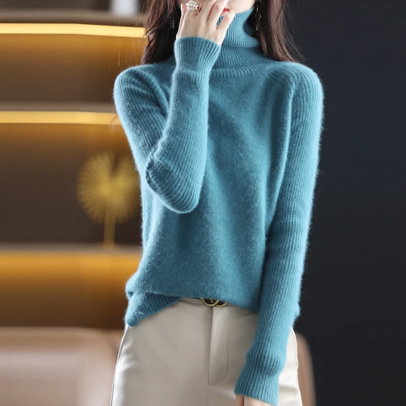 Tailor Sheep Autumn 2023 Winter Women\'s Sweater 100% Mink Cashmere High Neck Knitted Pullover Korean Fashion Soft Women\'s Top