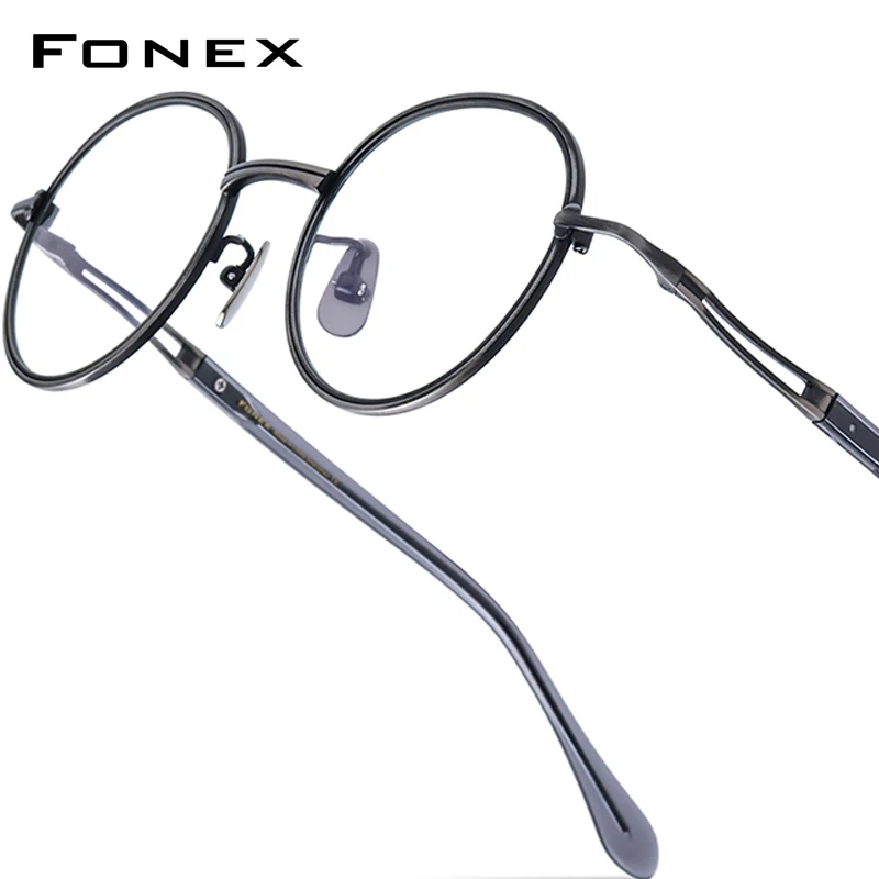 FONEX Titanium Glasses Frame Women Trendy Brand Design Retro Round Eyeglasses Men Vintage Japanese Ultralight Eyewear Methone