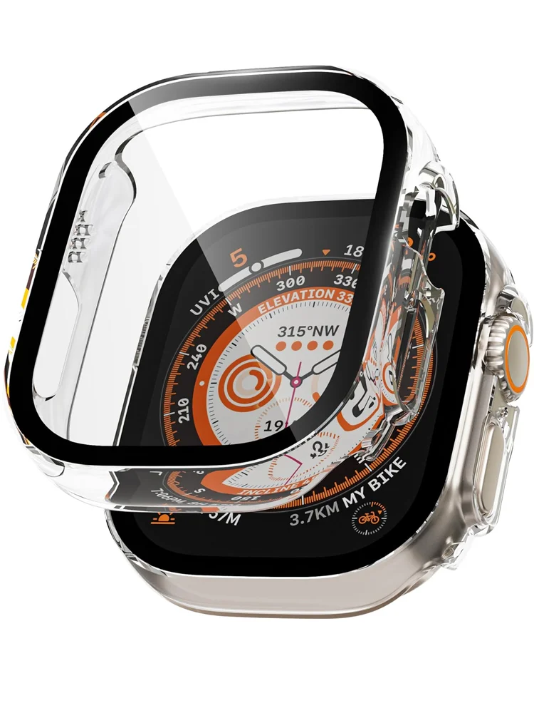 Abdeckung für Apple Watch Ultra 3 49 mm Gehäuse Zubehör stoßfeste harte PC-Stoßstange + Displayschutzfolie aus gehärtetem Glas Ultra 2 3 49 mm