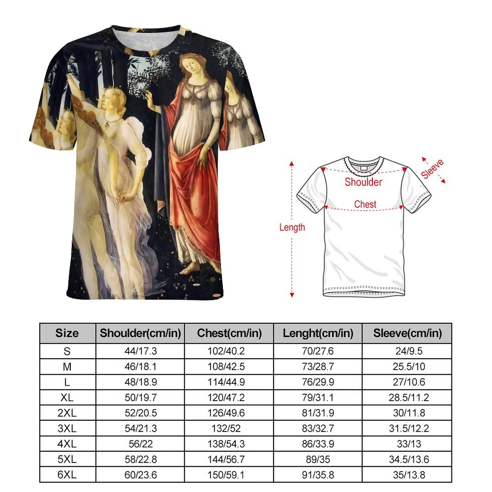 Premium T Shirt Sandros Botticelli T-Shirts La Primavera Classic Fashion Tees For Man Short Sleeve Graphic Oversized Clothing