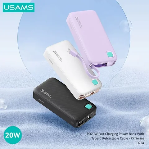 Портативное зарядное устройство USAMS 20W Power Bank 10000mAh с быстрой зарядкой PD, SCP, FCP для телефонов, ноутбуков, планшетов и Mac.