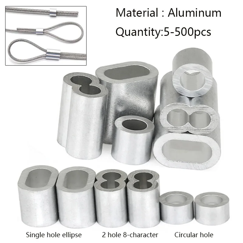 5/10/25/50/100/200/500pcs Aluminum Sleeve Wire Crimp Sleeve Wire Ferrules Cord Lock Aluminum Cable Stopper Crimp Rope Hardware