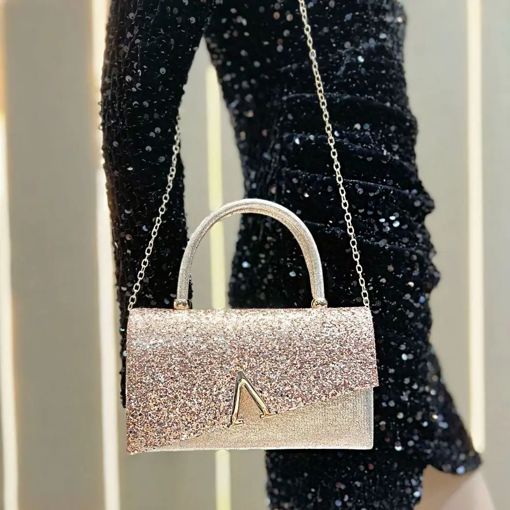 

Elegant Sequin Evening Banquet Bag Silver Gold Box Handbag Glitter Large Capacity Crossbody Bag Party