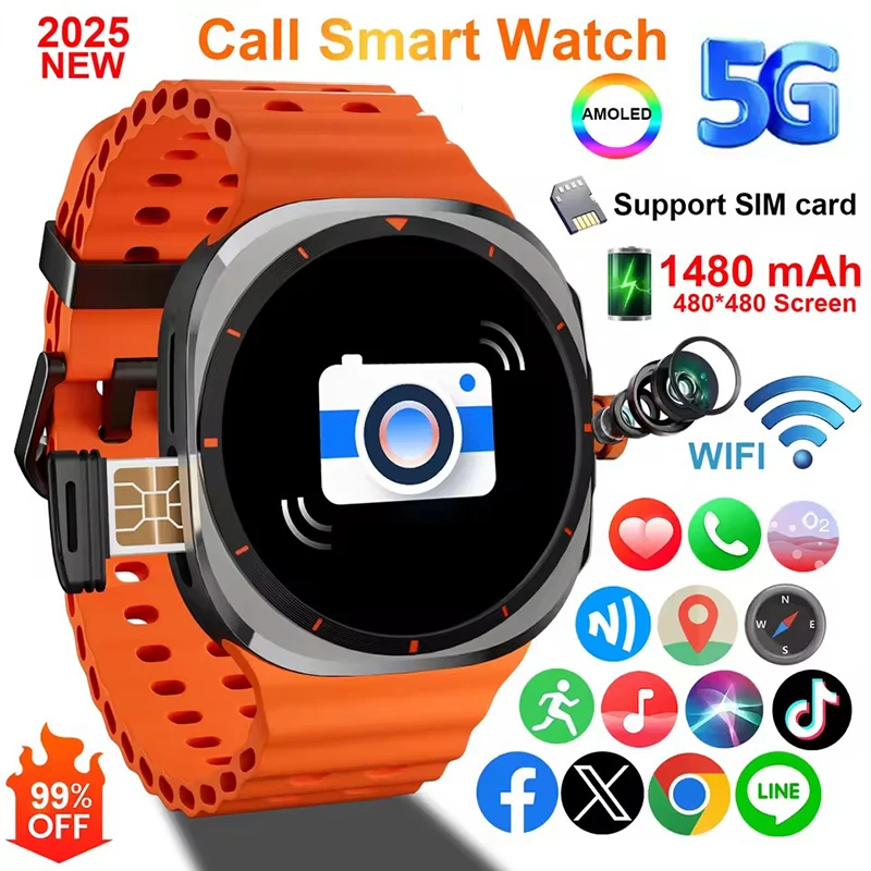 2025 U8 Ultra IOS Android 9.0 Smart Watch Men 4G 5G SIM Card WiFi NFC GPS Compass 32GB Smartwatch Rotating Camera Watch 7 Ultra