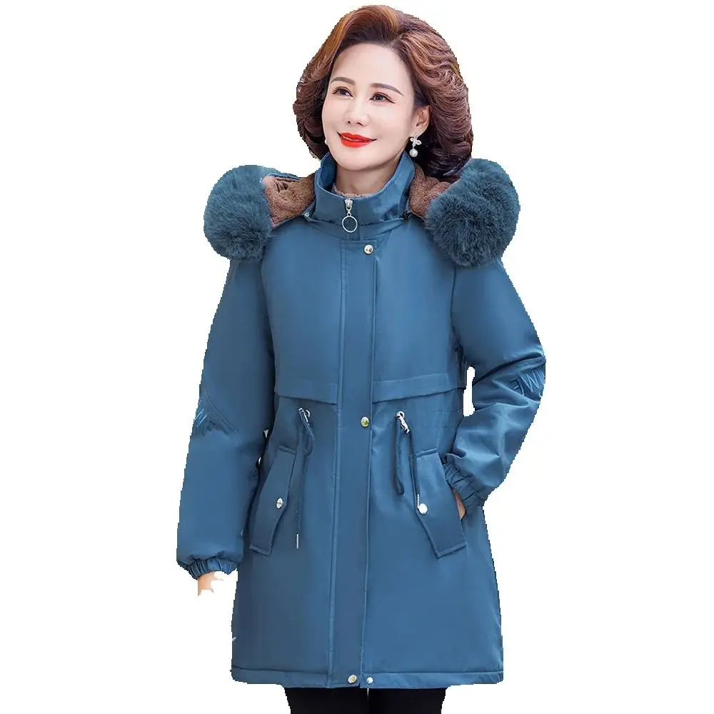 

Middle-aged And Elderly Temperament Long Hooded Cotton-Padded Clothes Women's Autumn And Winter Fashion Warm Loose Coat Tide.