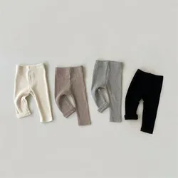 2023 Herbst neue Baby feste Leggings Baumwolle Säugling dünne Hosen Junge Kleinkind gerippte Hose Kinder kleidung Mädchen Freizeit hose