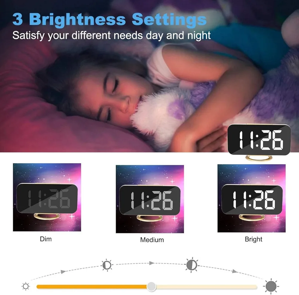 LED Mirror Alarm Clock with USB Charger 3