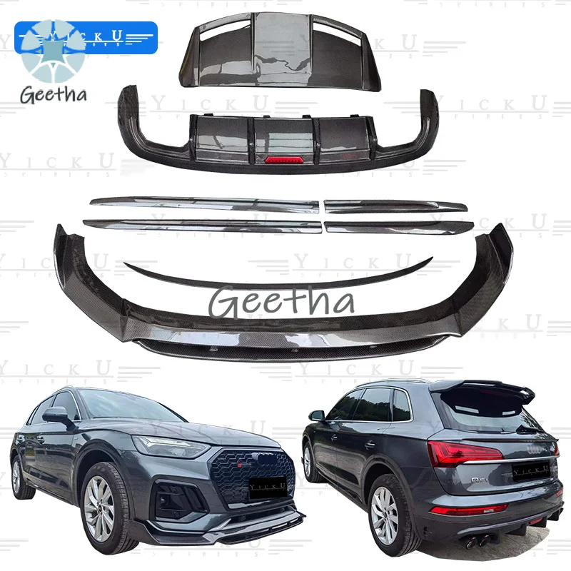 YICKU Carbon Fiber Body Kit for Audi Q5L 2018-2022 Front Lip Side Skirt Rear Lip Spoiler Top Wing CF Rearview Mirror Housing Q5