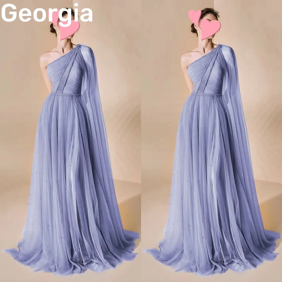 

Customize A-Line One-Shoulder Floor-Length Prom Dresses Beadings Zipper Up Cap Straps Ruffle Women'S Evening Dresses