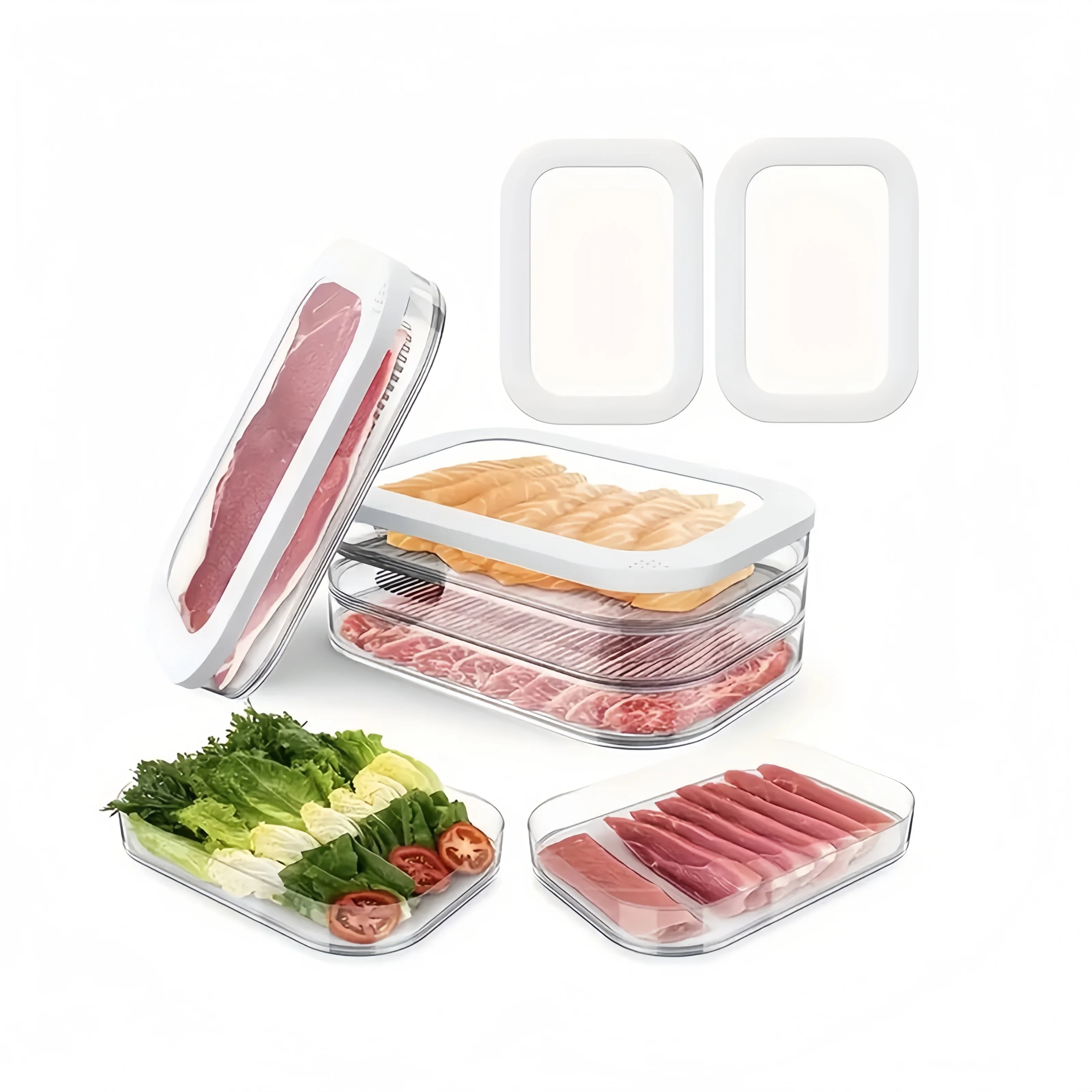 

2-слойный штабелируемый набор холодильника для мяса с крышкой - безопасный ящик для хранения овощей, фруктов и продуктов питания