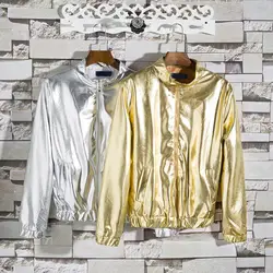Cotton Shiny Men Jacket Zipper Closure Sparkling Men Outerwear Performance Costume Jacket Hip Hop Nightclub Dancing Party Jacket