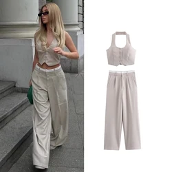 Pants Set Summer Women's 2024 New Chic Hanging Neck Tops Pants Women's Sets Street Elegant Holiday Fashion Youth 2-piece Set