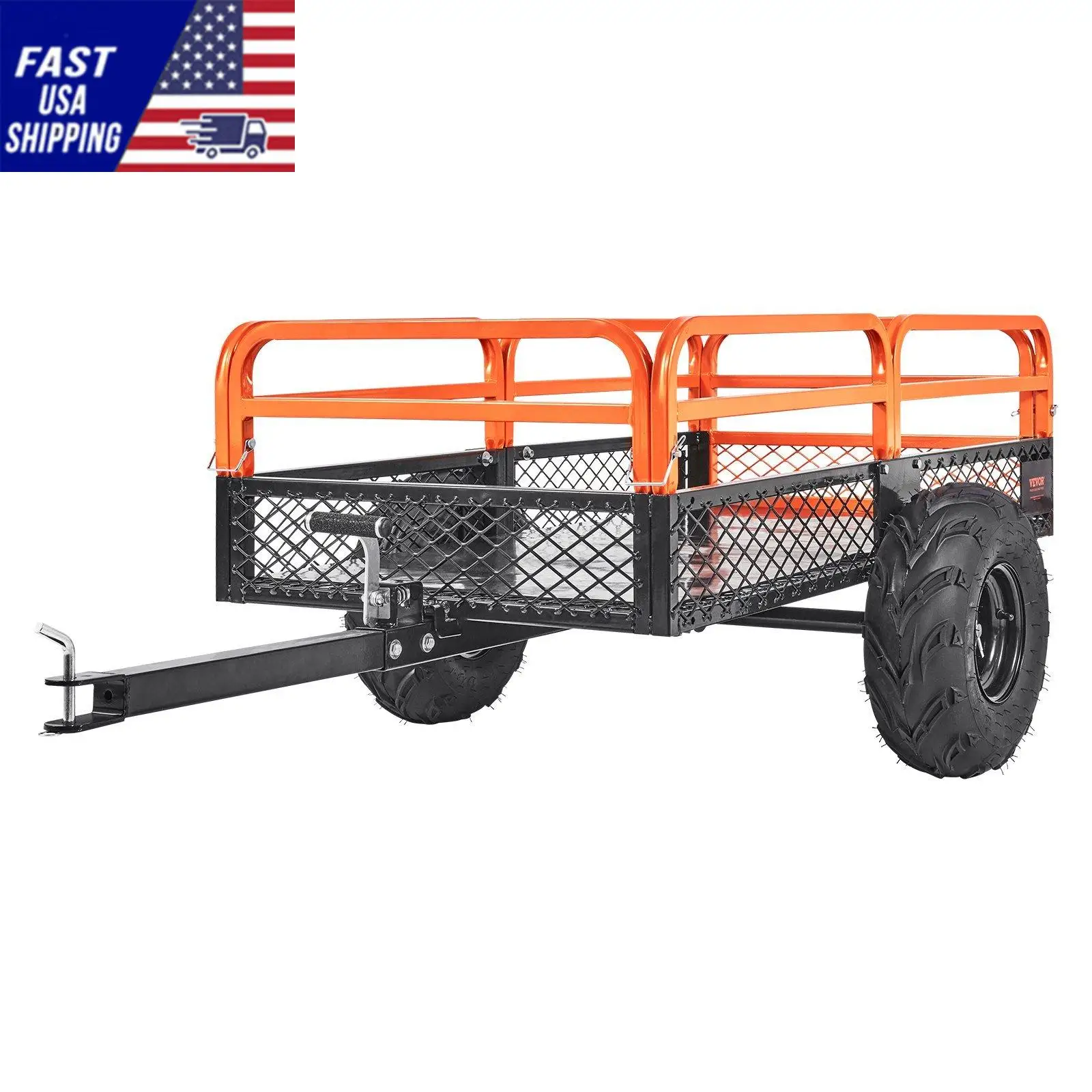 Heavy Duty Steel ATV Dump Trailer, 1500-Pound Load Capacity 15 Cubic Feet, Tow Behind Dump Cart Garden Trailer, with Remov