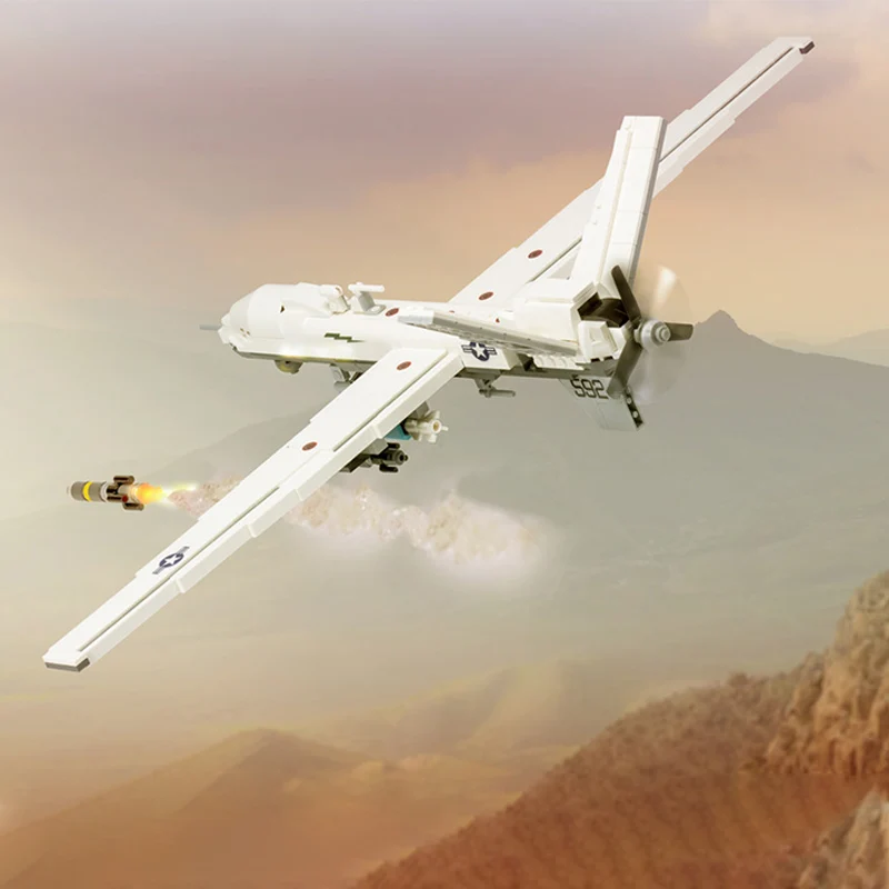 MQ-9 Military White Recon Drone Model MOC Building Bricks War Equipment Modular Technology Gifts Holiday Assemble Children Toys