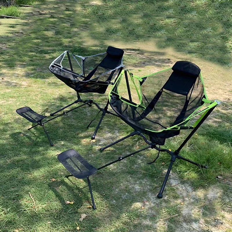 

Adult Outdoor Folding Rocking Chair with Footstool Can Adjustable Deck Armchair Portable Beach Chair Camping Fishing Chair