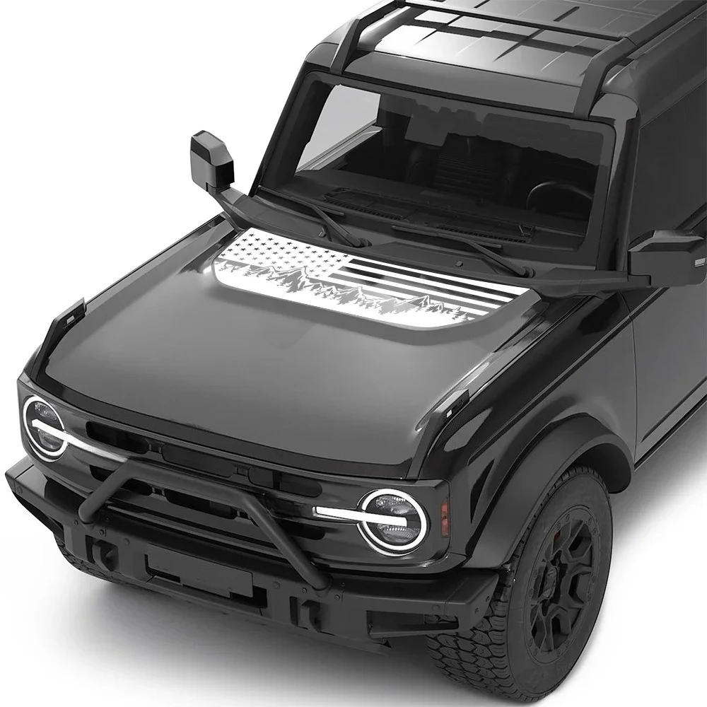 Auto-Motorhauben-Aufkleber, USA-Flagge, Bergbaum-Styling, Vinyl-Aufkleber für Ford Bronco SUV, Hardcore Raptor, Auto-Dekor-Zubehör