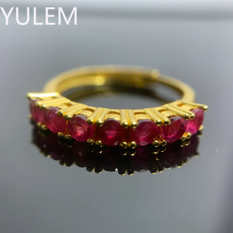 

YULEM 925 Sterling Silver Natural Ruby Classic Exquisite Band Ring for Women Wedding Engagement Party Fine Jewelry Gift 3mm*7pcs