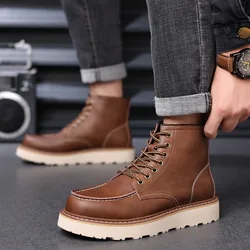 New Autumn Winter Handmade Vintage Men Shoes Genuine Leather High Boots Outdoor Men's Work Boots Retro Motorcycle Boots 38-44