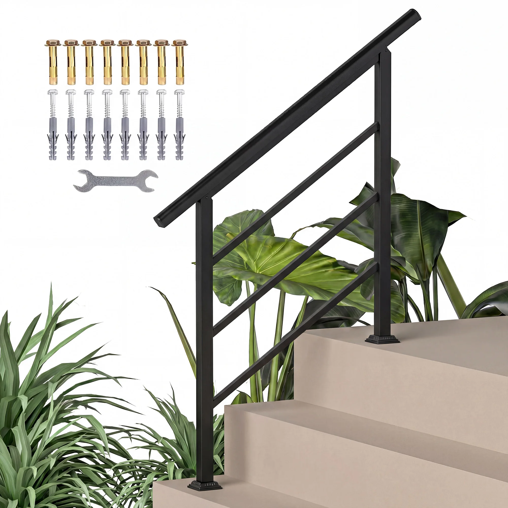 Outsunny Treppengeländer für 1-3 Stufen, 94cm Winkelverstellbar Handlauf Außen
