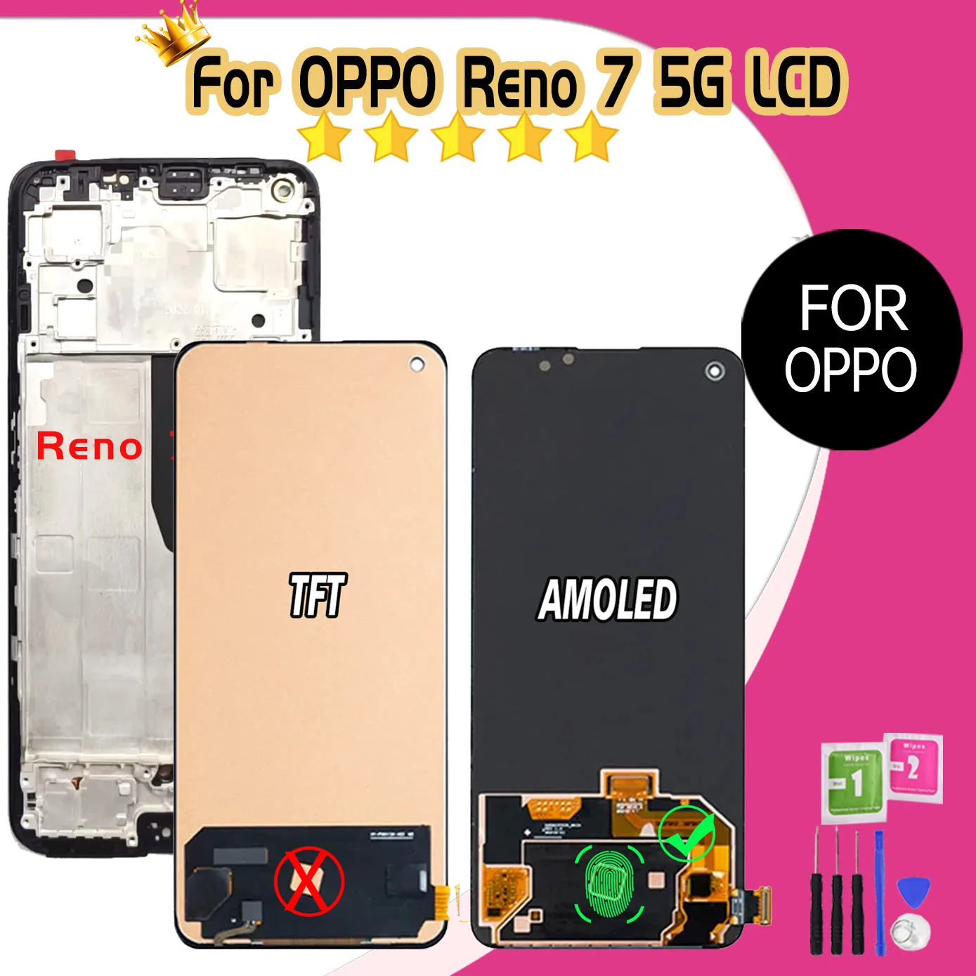 6.43\'\' LCD For OPPO Reno7 5G CPH2371 Display Touch Screen Mobile Phone Repair 100% Tested Digitizer Assembly Replacement