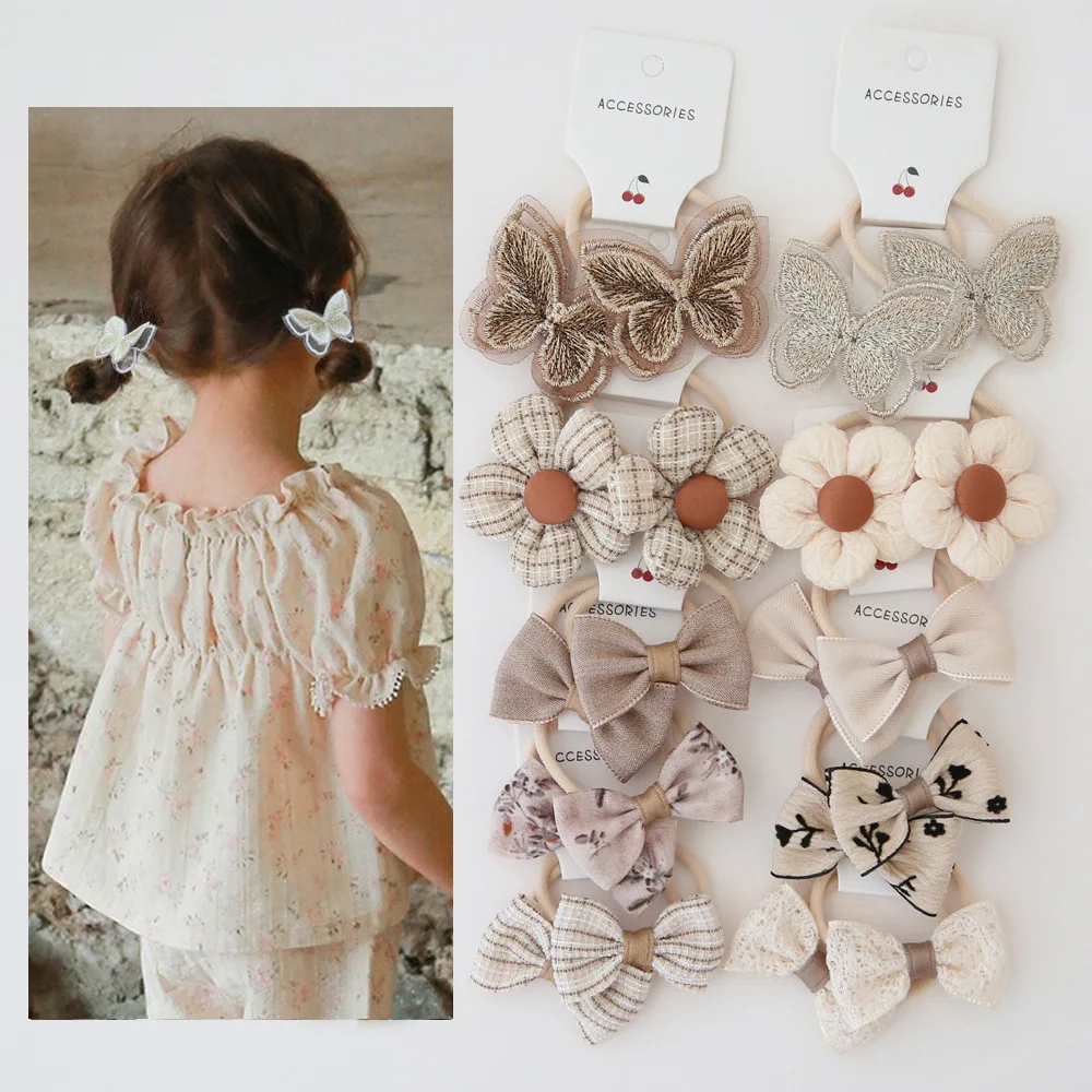 10 Pcs Butterfly Lace Hair Ties for Toddler Girls Elastic Bands Gentle on Hair Daily Ponytail Wrap Non Snag Lightweight Cute