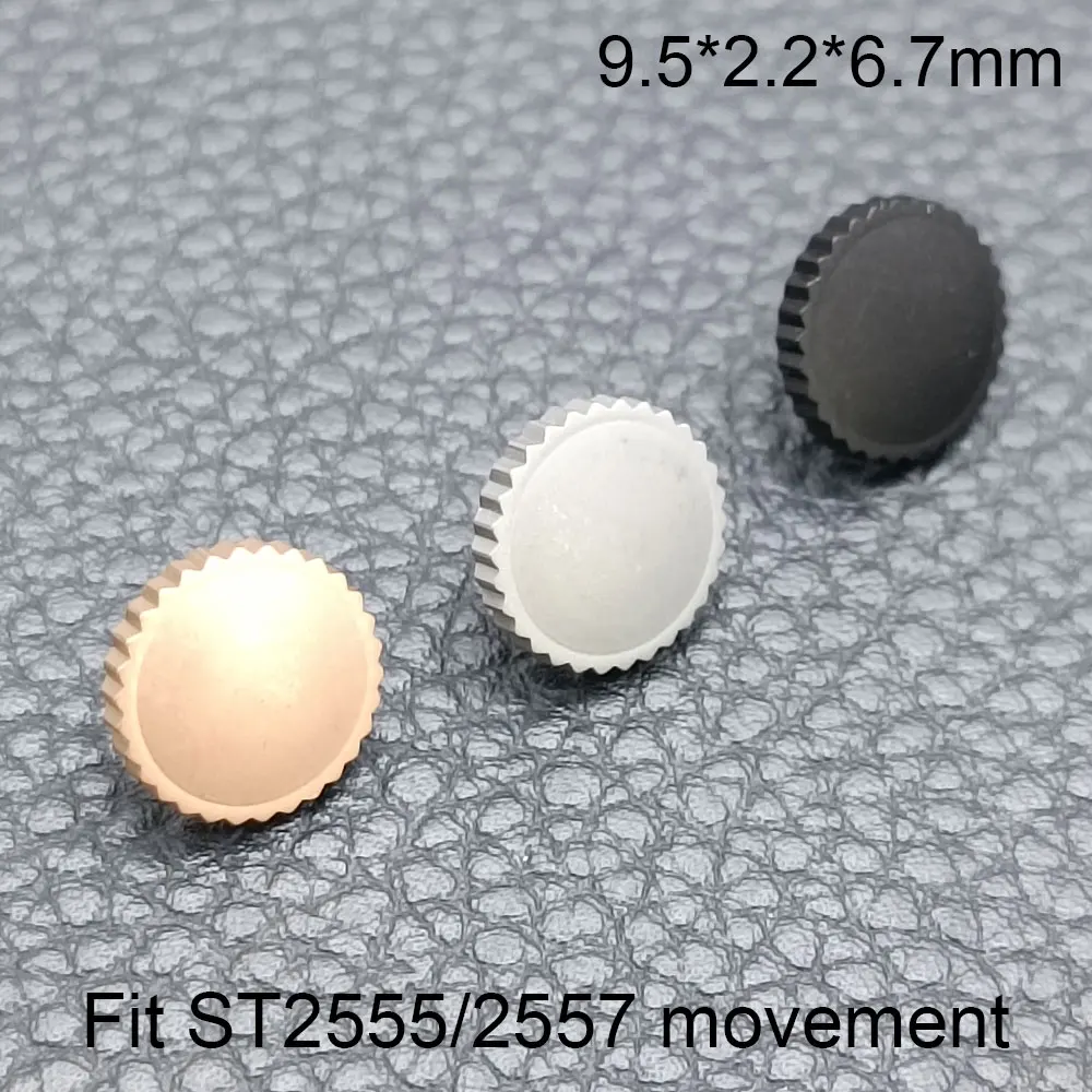 Case Replace Watch Crown fits ST2555/2557 movement Stainless Steel Silver Black Rose Gold 9.5*2.2*6.7mm Crown