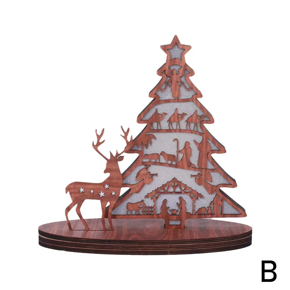 Estatuilla de Belén de Navidad, soporte de madera, libro, decoración de la Biblia, LED para el hogar con artesanía creativa, arte ligero festivo, atmósfera de madera T9W7