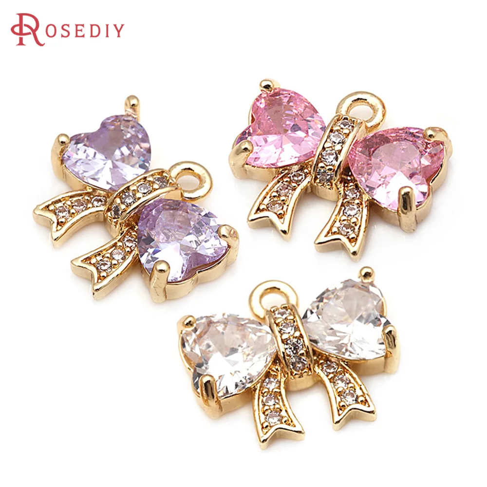 6PCS 18K Gold Color Brass Zircon Bow-Knot Charms Pendants Necklace Earrings Diy Jewelry Accessories Rosediy official-website