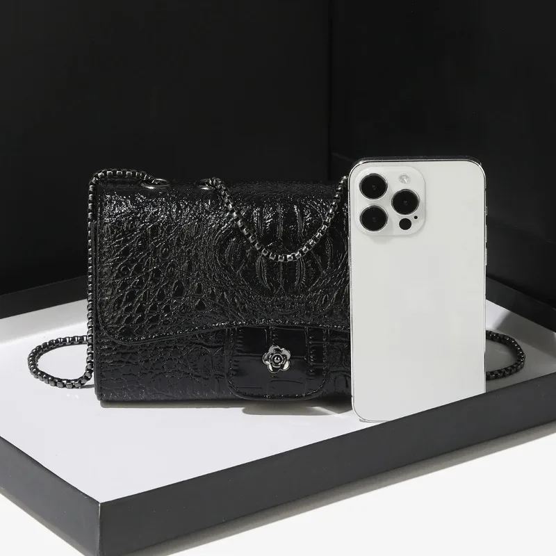 Simple Mini Crocodile Pattern Small Square Bag Summer New Style Trendy Versatile Chain