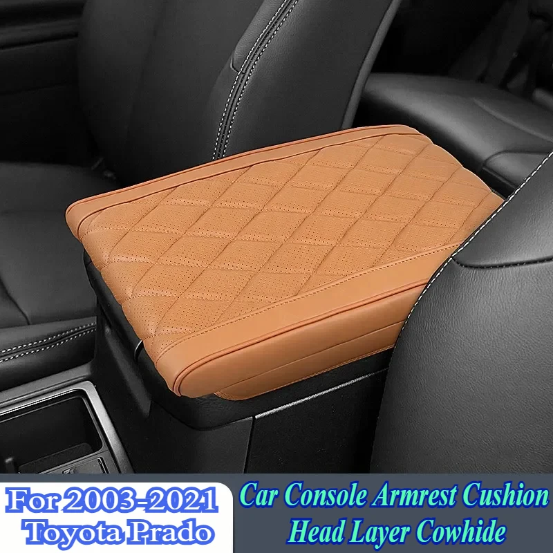 For 2003-2021 Toyota Prado Car Console Armrest Cushion Head Layer Cowhide Arm Support Pad Anti-scratch Mat Interior Accessories