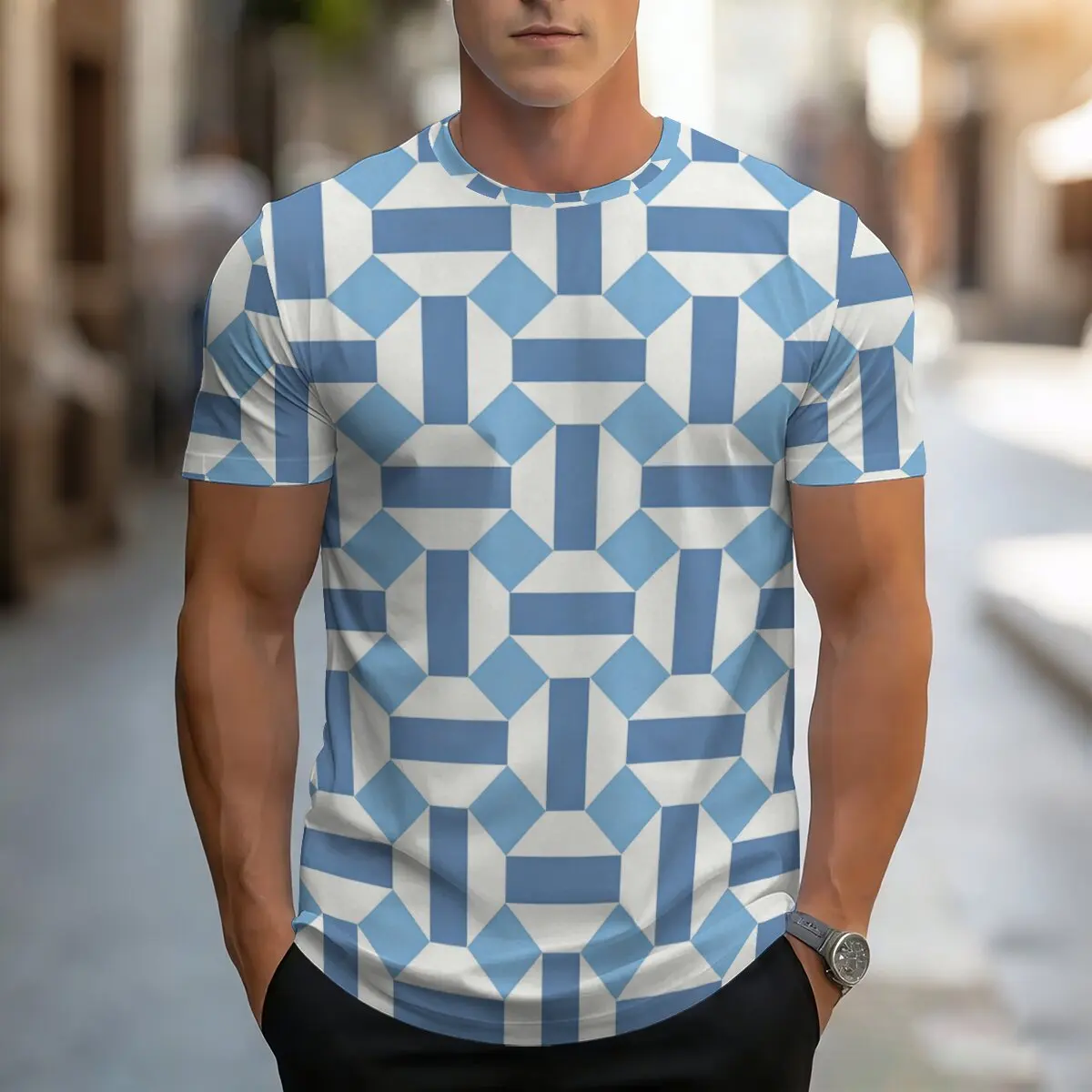 Herren Casual Rundhals-T-Shirt, 100% Polyester-Strickstoff, Leicht Dehnbar, Sommer Street-Style Kurzarm-Oberteil