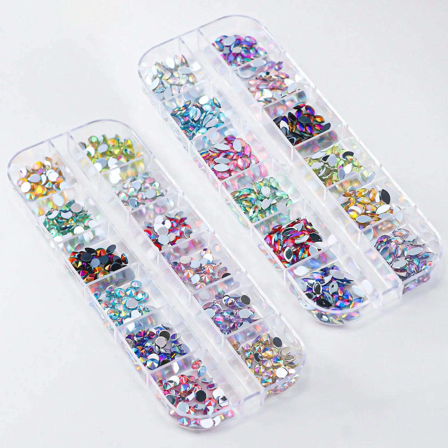 24 Colors Shiny Nail Charms Pointe Rhinestones Horse Eye Rhinestones FlatBack Acrylic Nail Gems Supplies, for Nail Art DIY