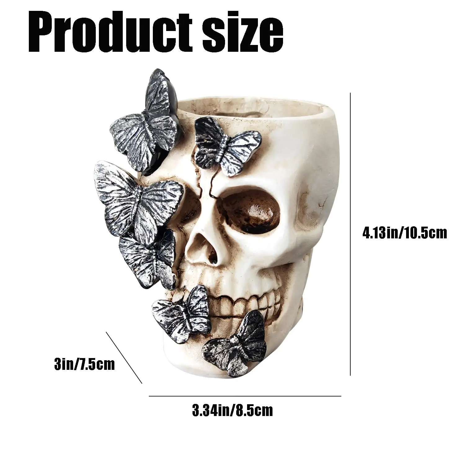 Butterfly Skull Pen Holder Halloween Decoration Home Office Desktop Ornament Holiday Gift Gothic Horror Props Stationery Gift