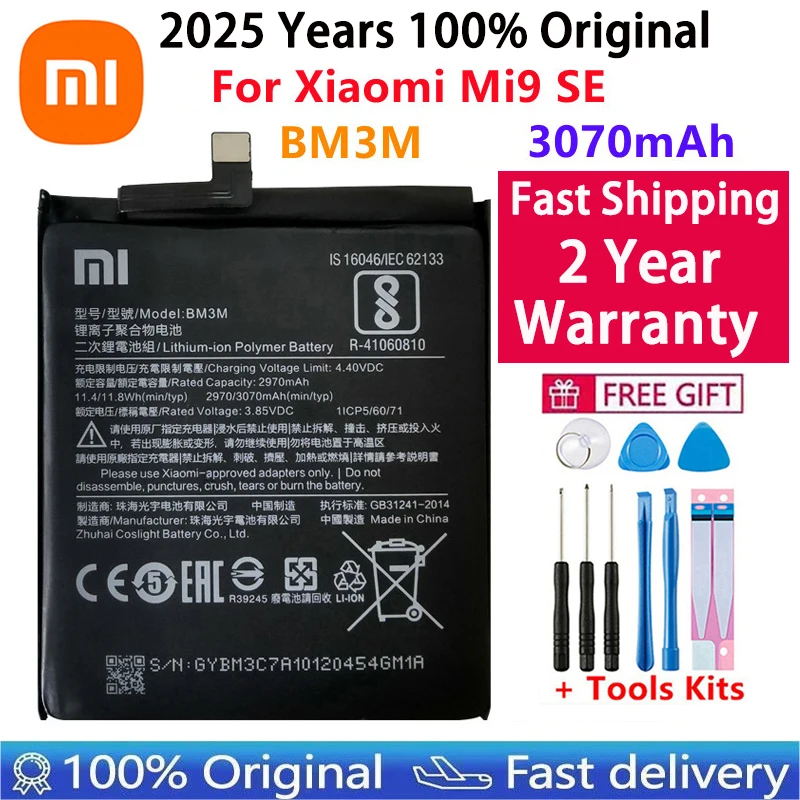 2025 ans 100% batterie d'origine BM3E BM3L BM3M BM4F pour Xiaomi Mi 9, Mi 9 Lite A3 CC9 CC9e, Mi 9 SE, Mi 8, Batteries de téléphone
