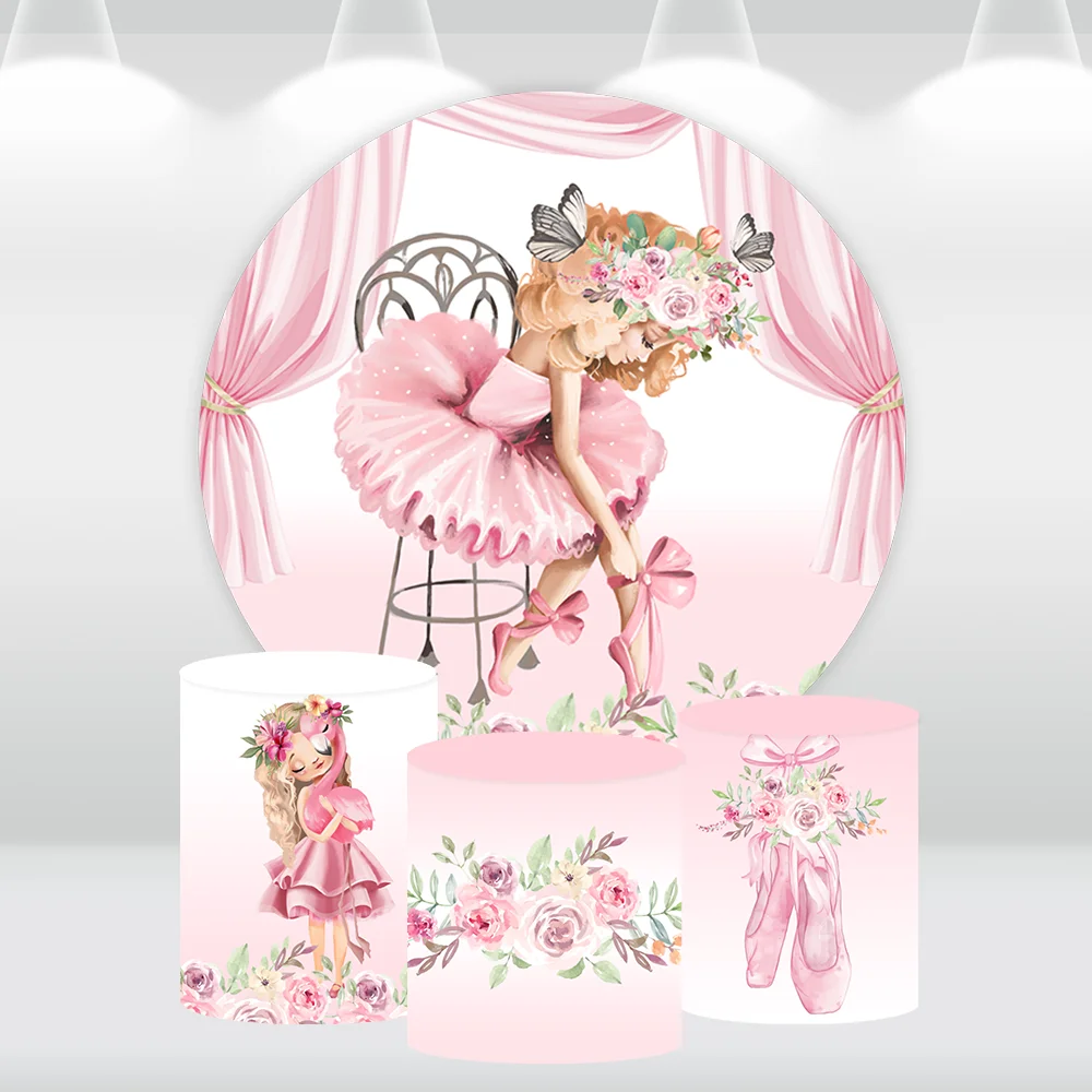 Girls Birthday Baby Shower Decoration Girls Dance Ballerina Round Backdrop Cover Flower Ballet Circle Banner Table Plinth Covers