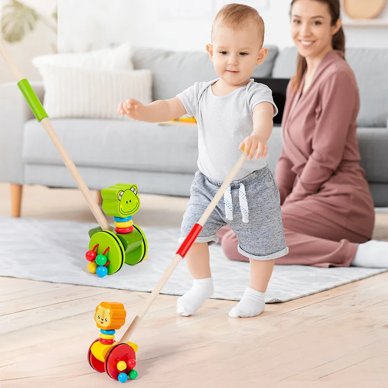 Cartoon Animal Wooden Baby Walker Early Childhood Educational Toy Toddler Push Cart Kids Cute Crocodile Bunny Trolley Toy