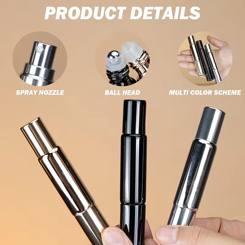 ~1pc Refillable Stainless Steel Dual-End Multi-Purpose Perfume Roller Bottle Spray Bottle