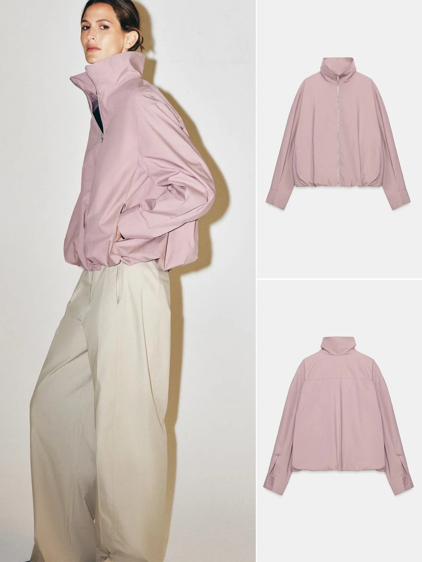 Women's Casual Style Short Outerwear New Autumn Arrival Long Sleeve Stand Collar Puffy Hem Elastic Bottom Coat Polyester Fiber